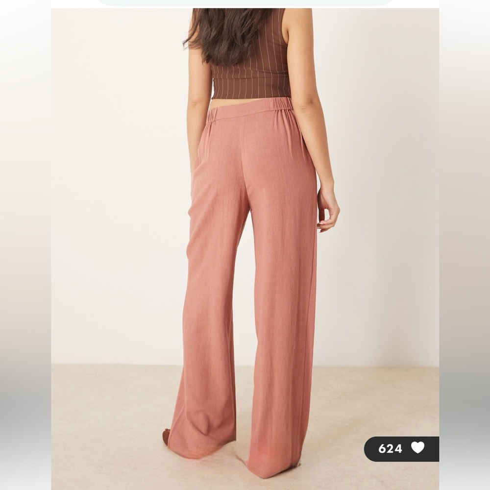 ASOS High-Rise Wide-Leg Pants in Apricot - size 12 tall - Picture 3 of 13